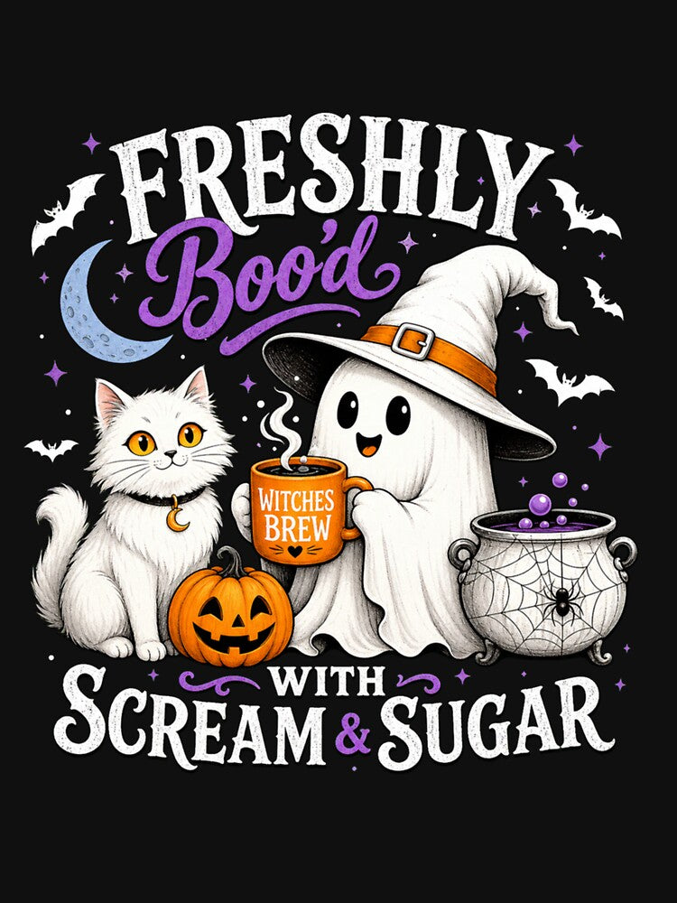 Freshly Boo'd With Scream and Sugar Cute Ghost Cat Halloween Coffee by abig-eiyana
