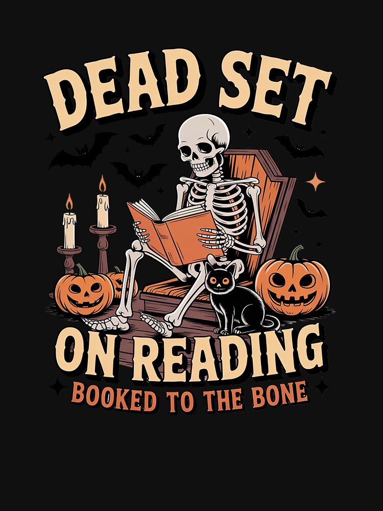 Book Dead Set On Reading Skeleton Halloween Bookish by SnackPAC