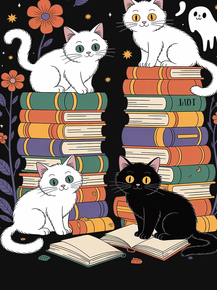 Ghost Cute Cat Reading Books Lover Bookish Halloween Spooky by VladimiaPutin
