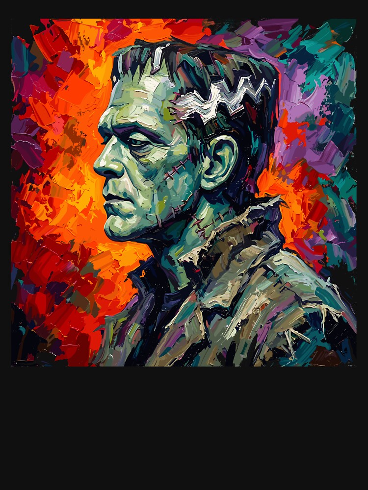 Vibrant impasto oil painting portrait of Frankenstein's Monster for fans by Designart68