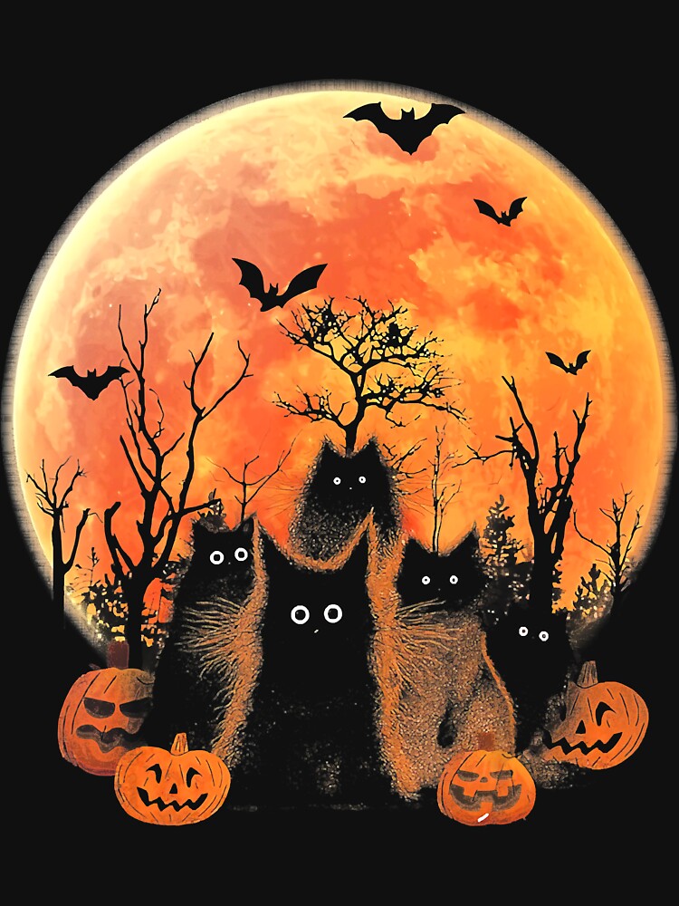 Black Cat Halloween Trick Or Treat Pumpkin Jack O Lantern T-Shirt by GrahamWalsh