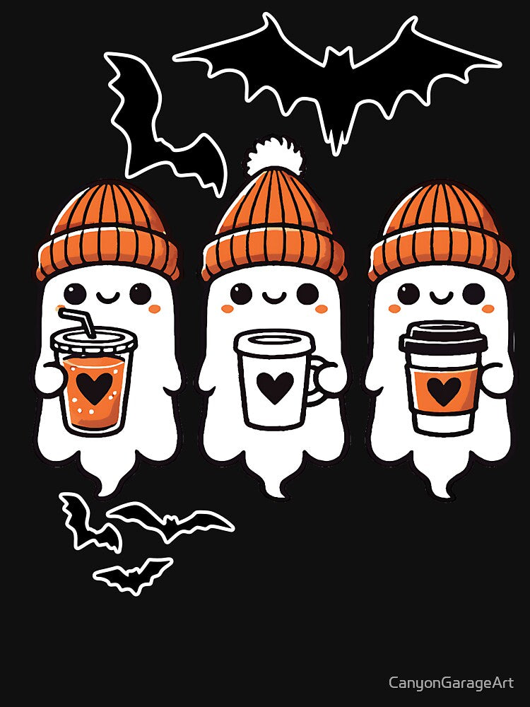 Cute Ghosts with Autumn Drinks Halloween Design by CanyonGarageArt