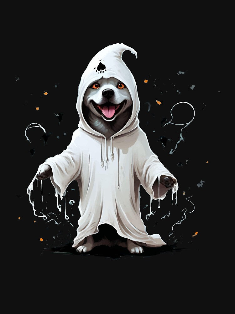 Happy Dog in a Ghost Costume for Halloween! by karolinahinc