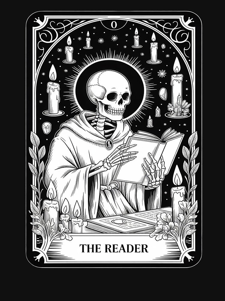 The Reader Tarot Card Skeleton Bookish Halloween Spooky by Dolostope
