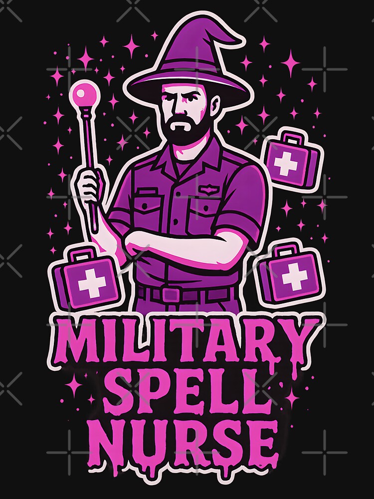 Military Spell Nurse – Halloween Wizard T-Shirt for Male Military Nurses – Spooky Neon Pink Purple DesignPrison Medical Tools – Male Prison Nurse Design by ClinicalHubs