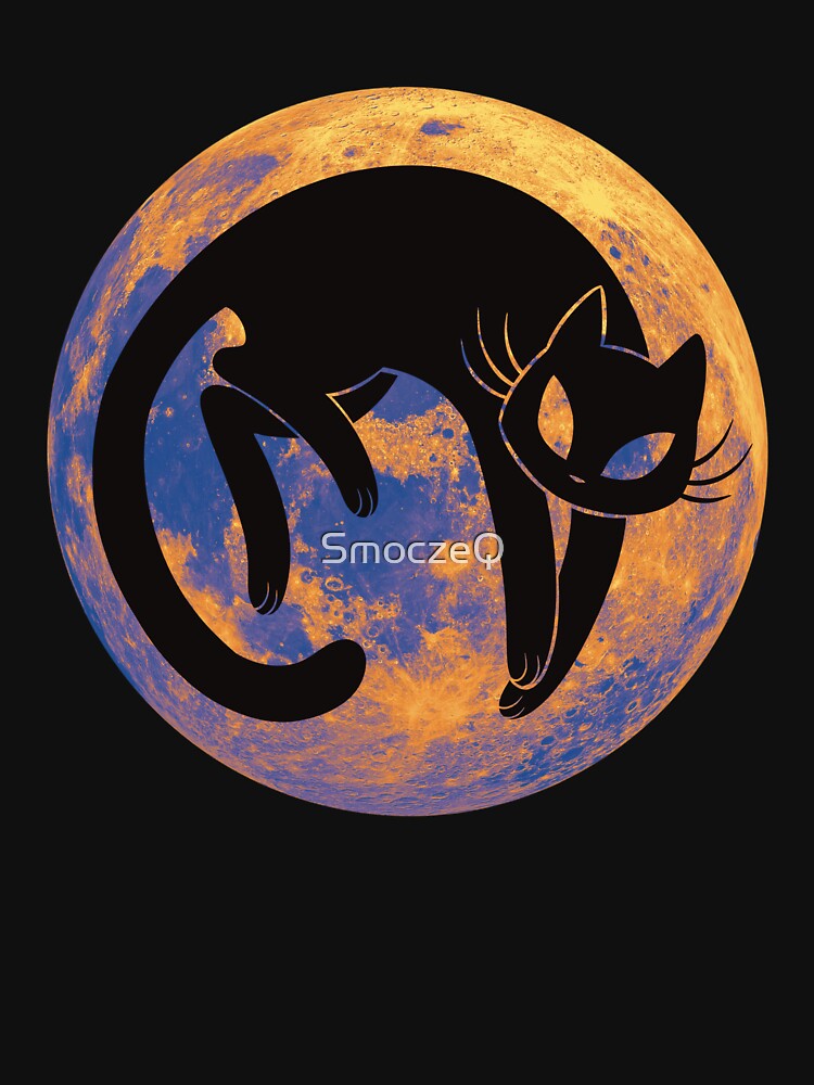Cat  And Moon (yellow/orange/navy blue) by SmoczeQ