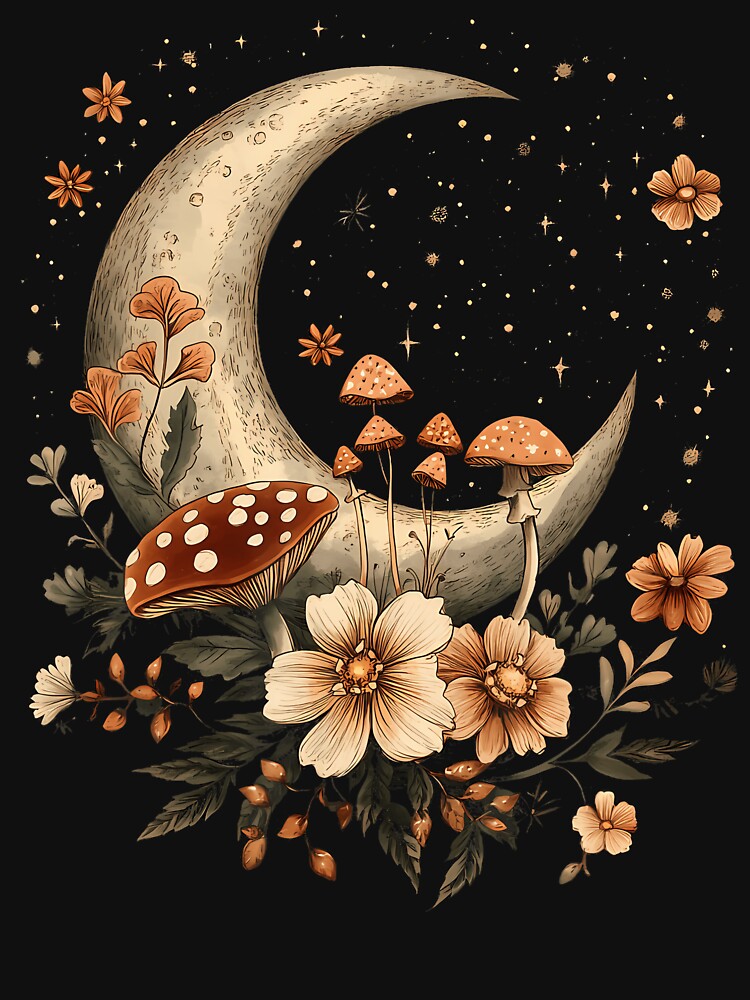 Moon Mushroom Floral Goblincore by AngelaSandra