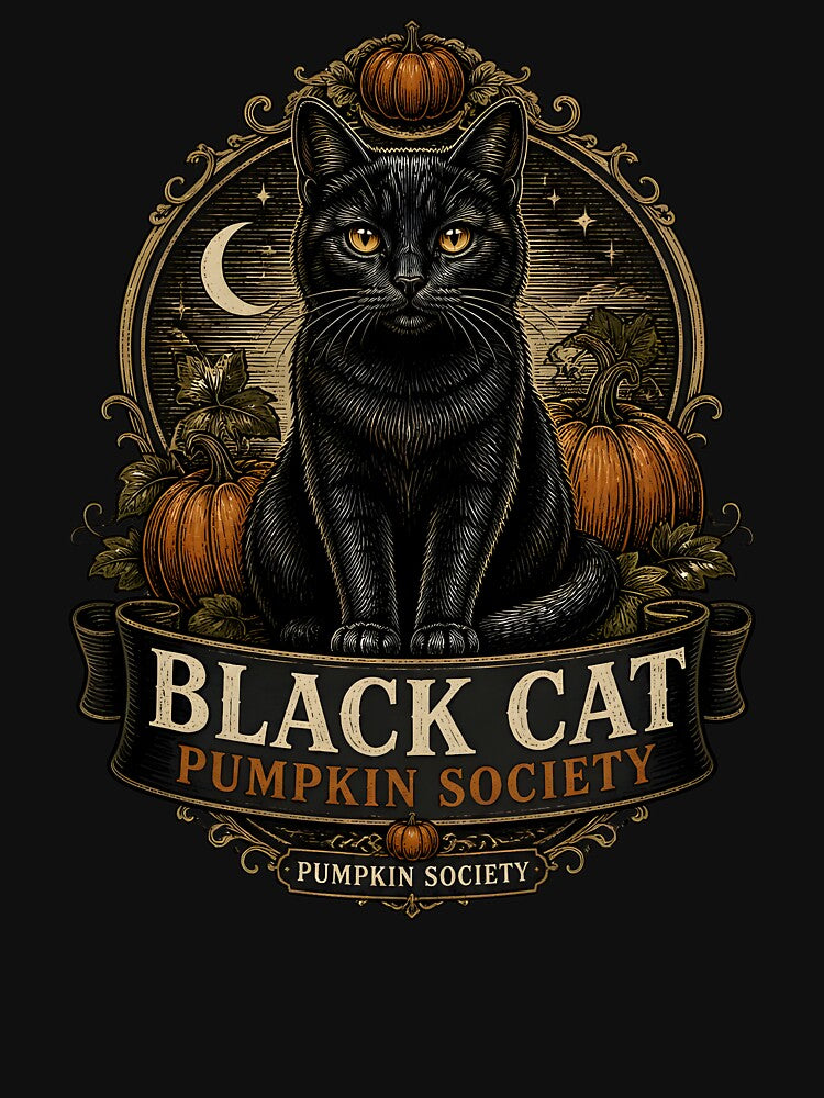 BLACK CAT PUMPKIN SOCIETY Pumpkin Society Halloween Gothic Engraving by OliviaHayesArt