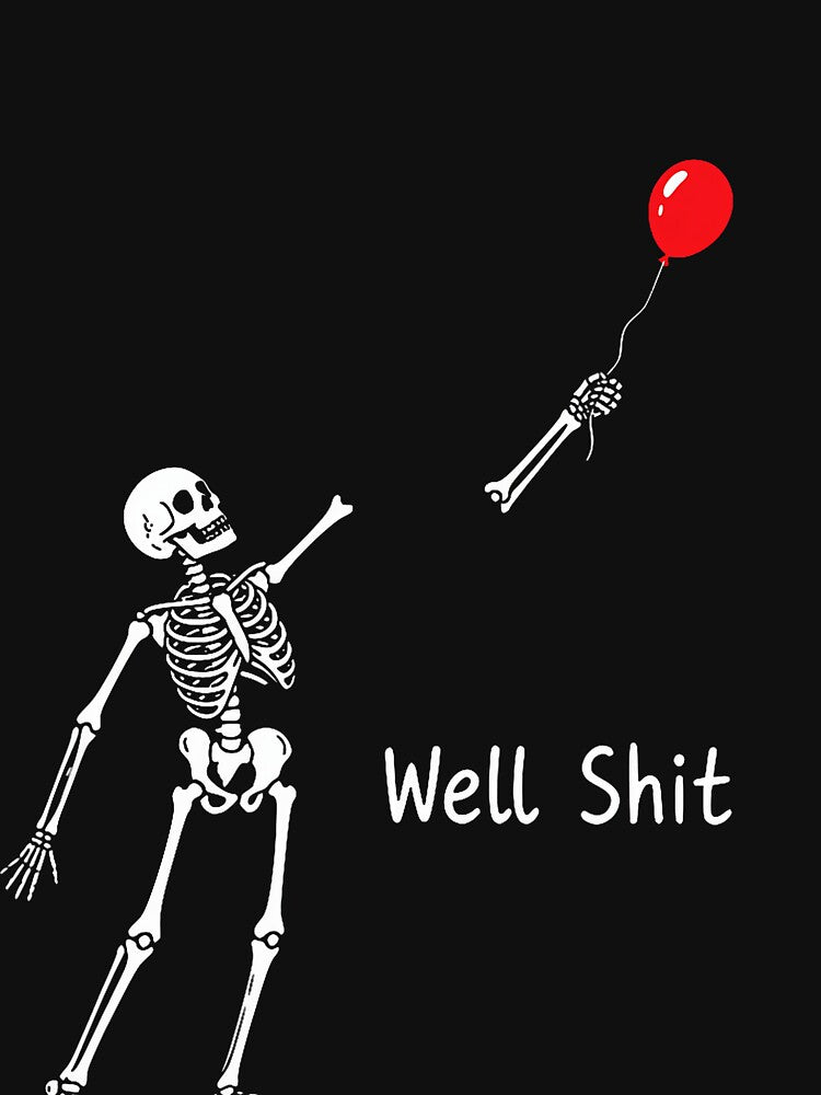 Funny Skeleton Lost Balloon Halloween Dark Humor by LouisaOReilly