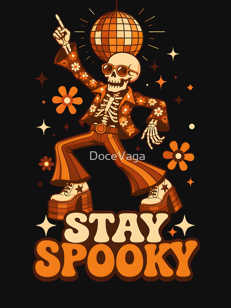Retro Skeleton Disco Dancing Spooky Season Halloween by DoceVaga