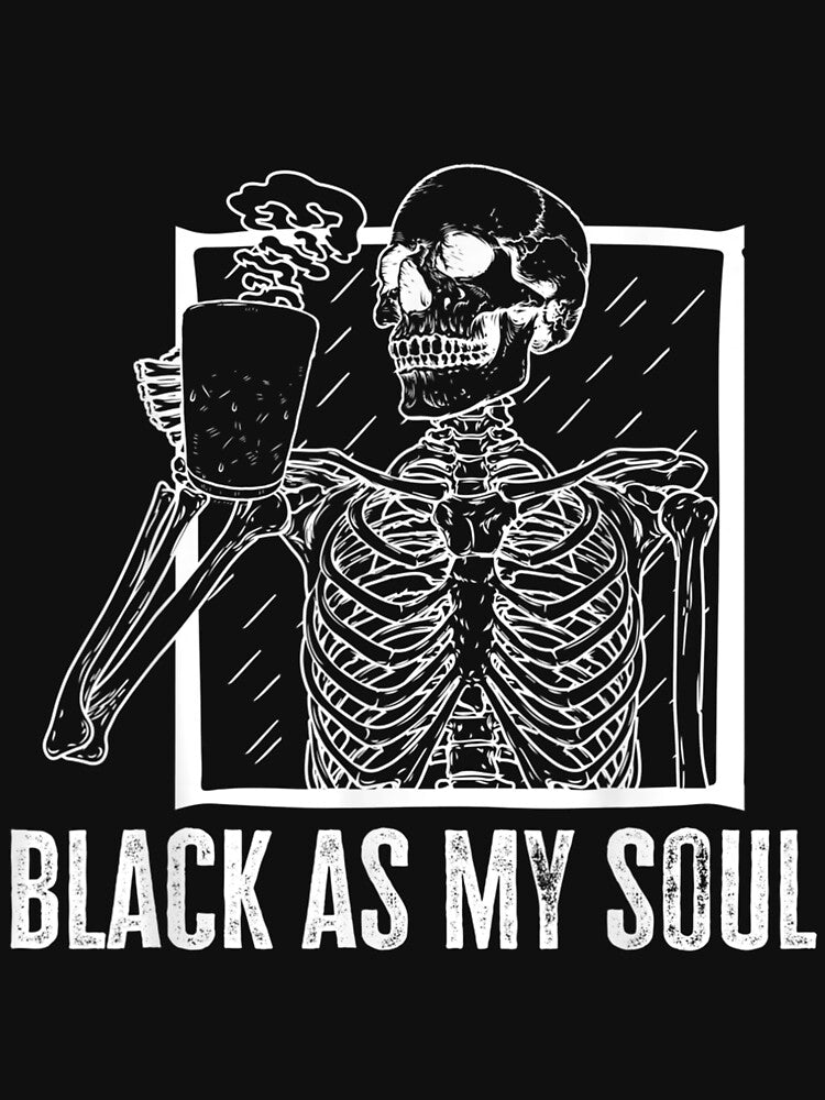 Black As My Soul Skeleton Drinking Coffee Halloween by idabry