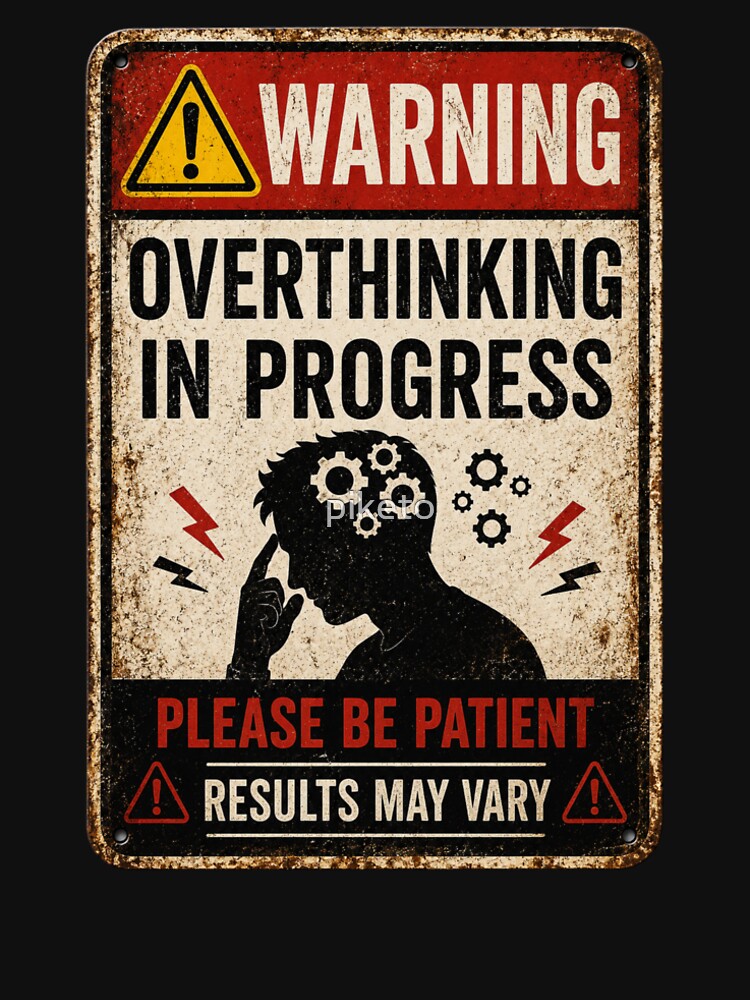 Overthinking In Progress | Funny Warning Sign | Vintage Anxiety Humor Design by piketo