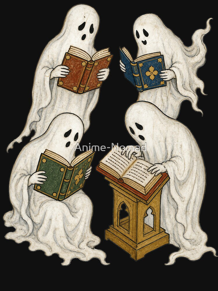 Cute Ghost Reading Books Halloween Book Lover Vintage by Anime-Nomad