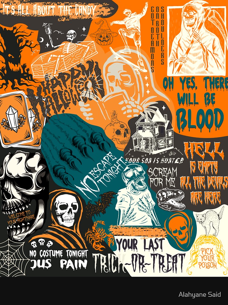 Vintage Retro Halloween Eve Fall 90s Inspired Gothic Collage Art by Alahyane Said
