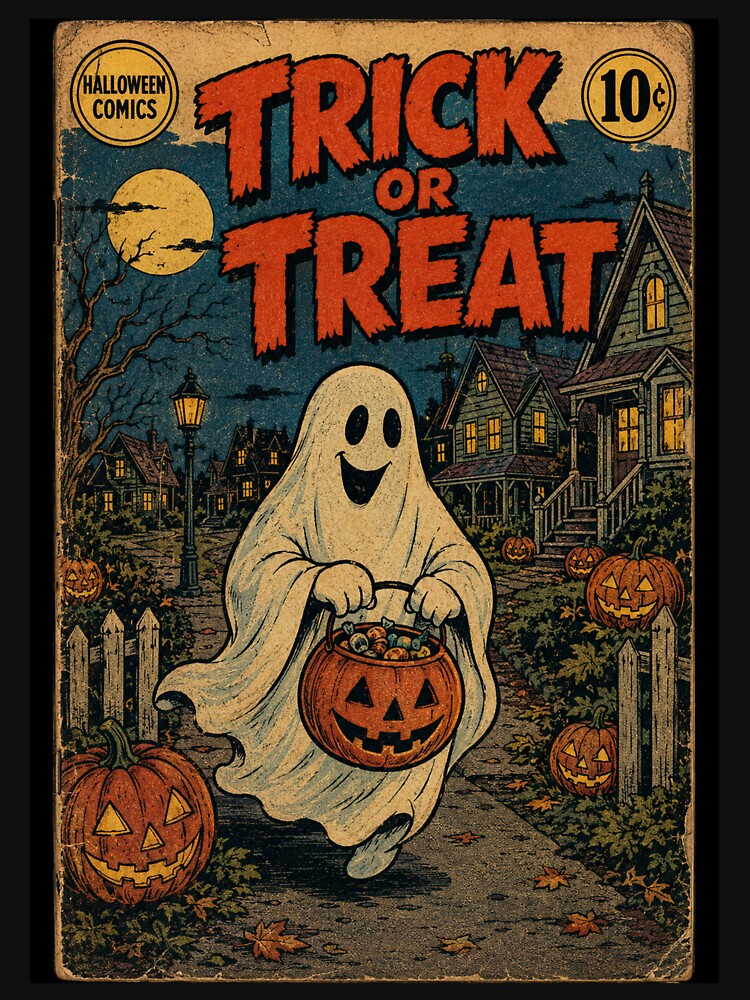 Vintage Halloween Cover Art: Friendly Ghost Pumpkin Night by bapupa