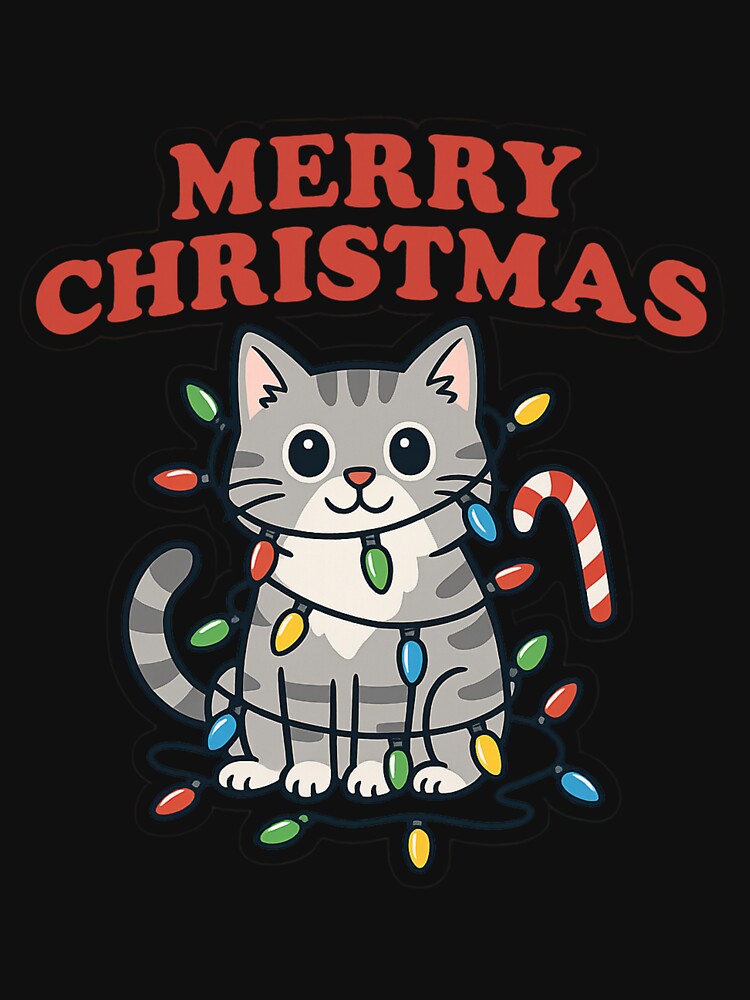 Meowy Christmas Cat Tangled in Lights Funny Santa Claws Holiday Design for Stickers, Mugs, Cards, and Apparel by Eclipse 3699