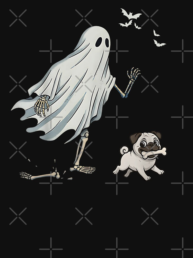 Funny Skeleton Chasing Pug Halloween Dog Mom Pug Lover by kawaiivsglitch