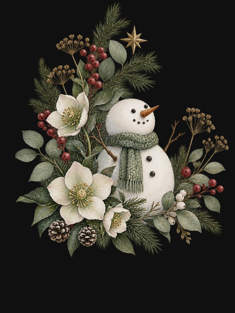 Snowman In The Winter Garden Botanical Christmas by PhylonBoxx