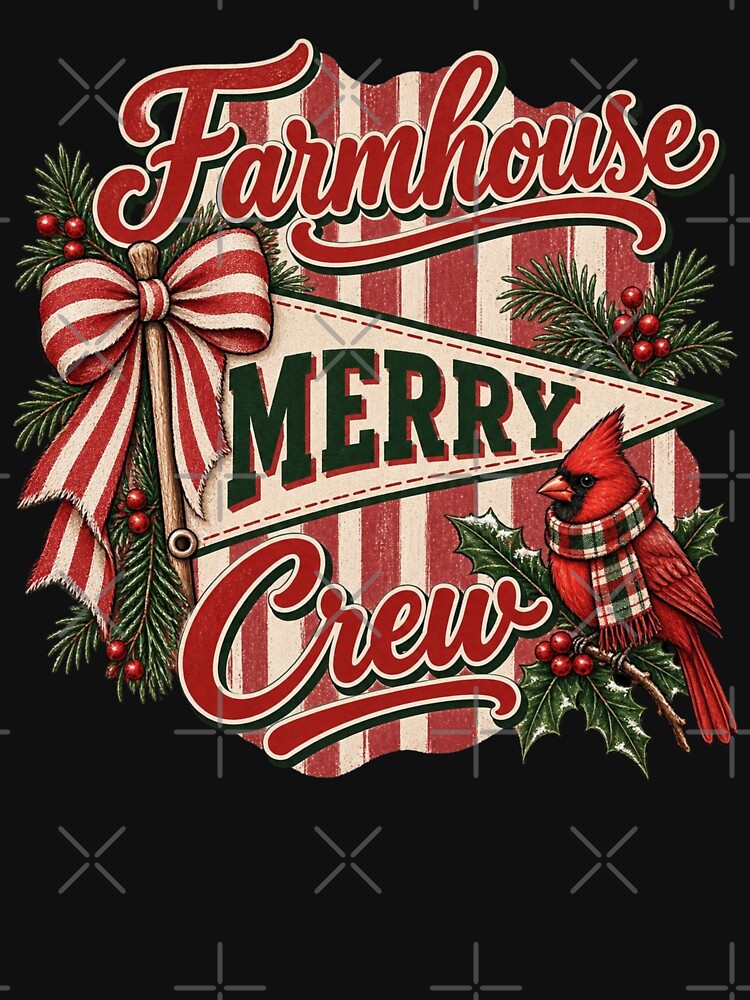 Farmhouse Merry Christmas Crew Vintage Cardinal Christmas T-Shirt by Abdelthreads