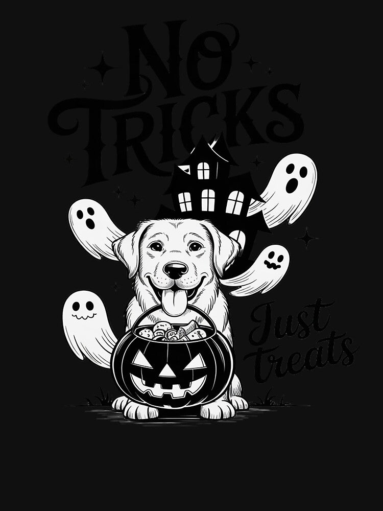 No Tricks Just Treats Ghost Dog Halloween by genkihikki