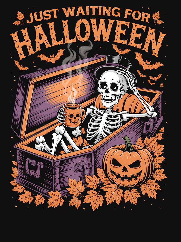 Funny Just Waiting for Halloween Skeleton Pumpkin Spooky Countdown Halloween Party by DIT-Artis