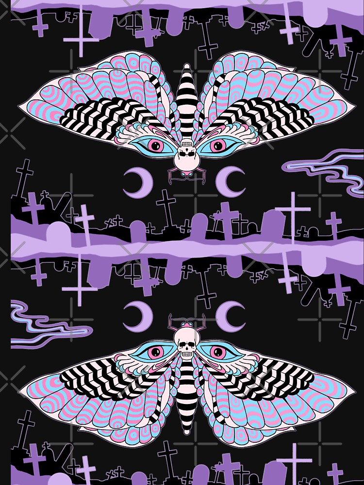 Death's-head Moth and Cemetery at Night by kitschandkawaii