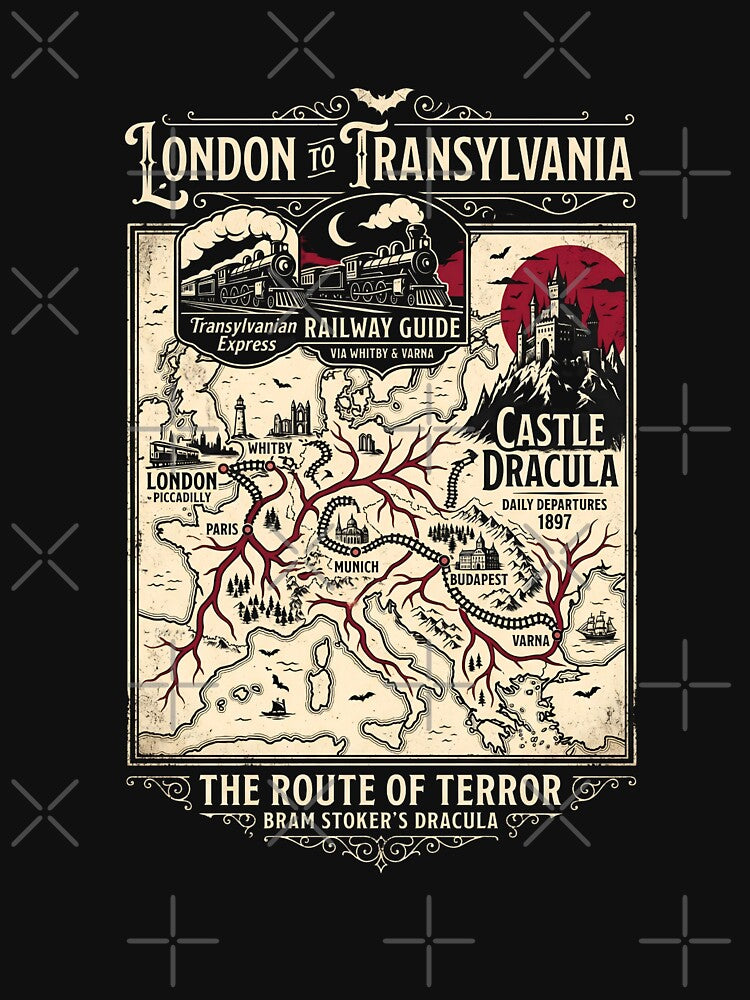 London To Transylvania Railway Guide Route Of Terror Dracula Map Poster by Fenay Designs