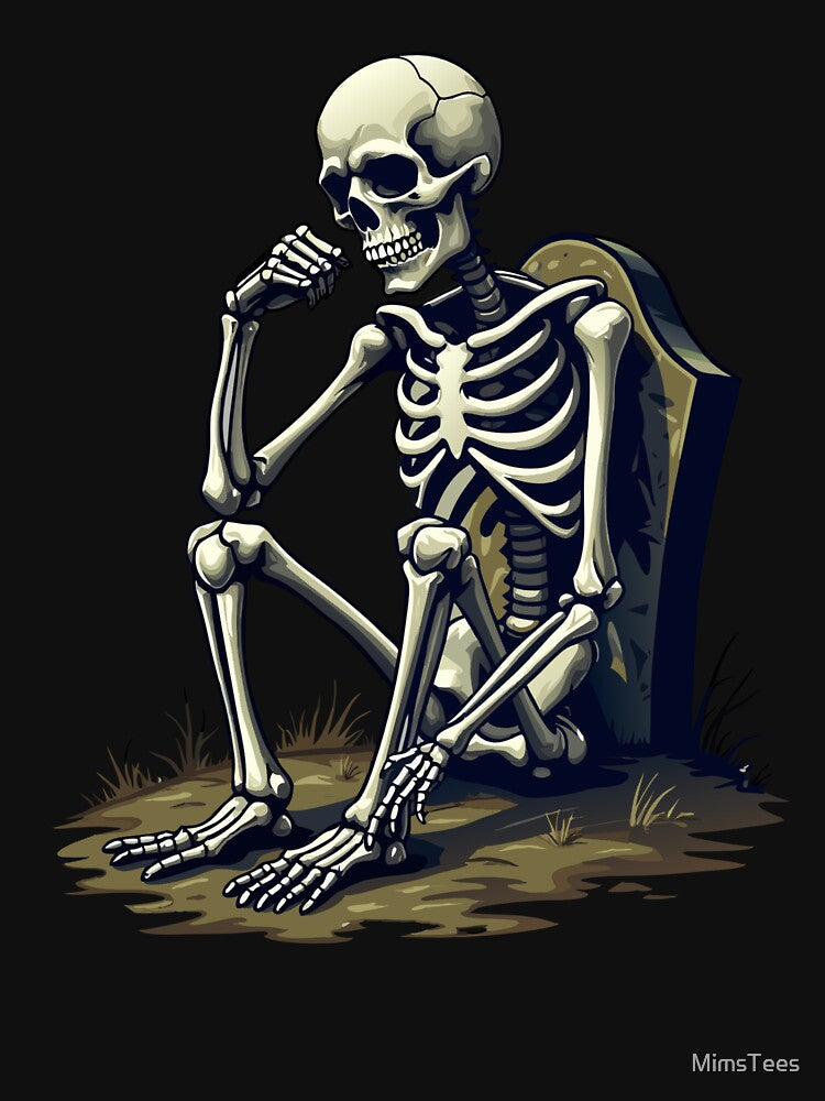 Funny Skeleton Waiting For Halloween Design by MimsTees