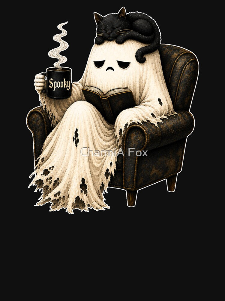 Cute Ghost Reading Book by CharmiA Fox