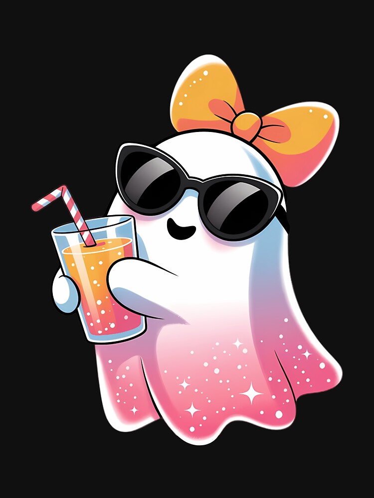 Cute Ghost Drinking Coffee With Halloween Bow by papertaless