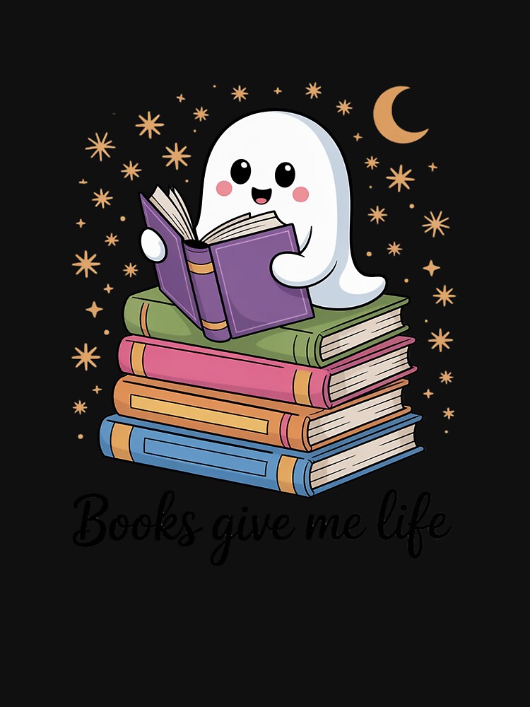 Ghost Reading Books Bookish Literary Girl Halloween by BubblePancake