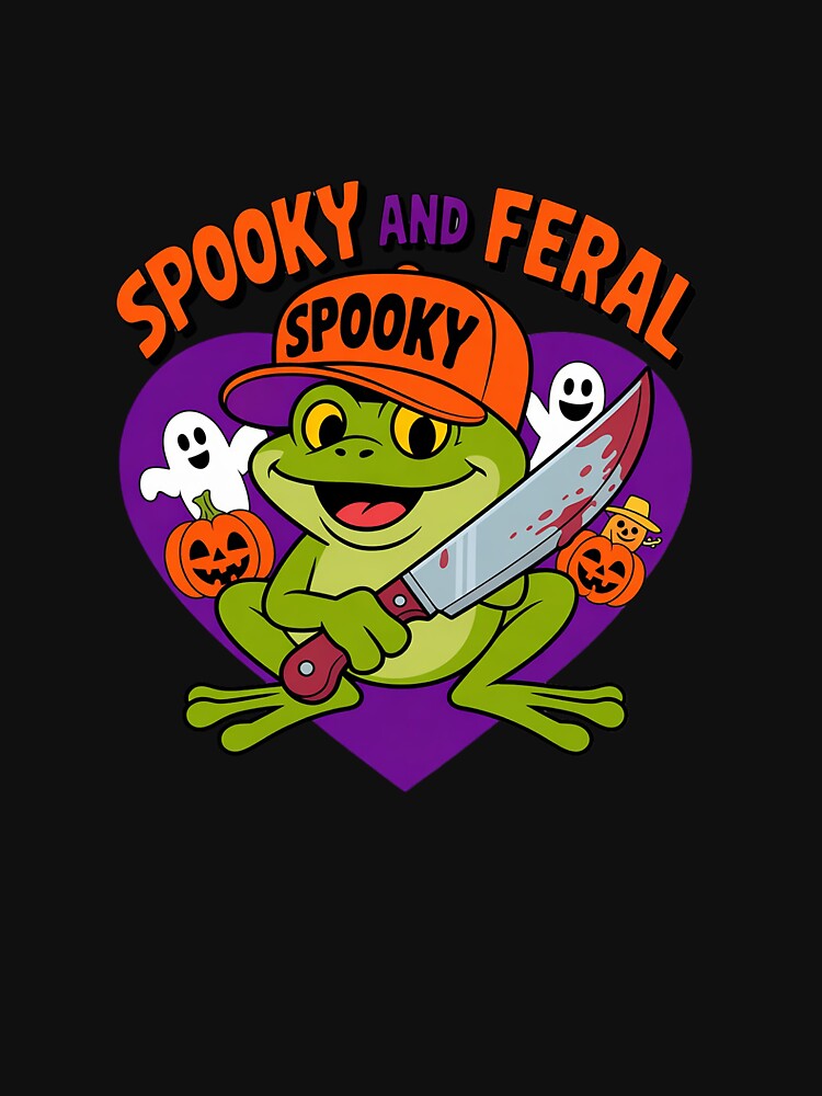 Spooky and Feral Frog with Bloody Knife Funny Halloween Day by LittleDame