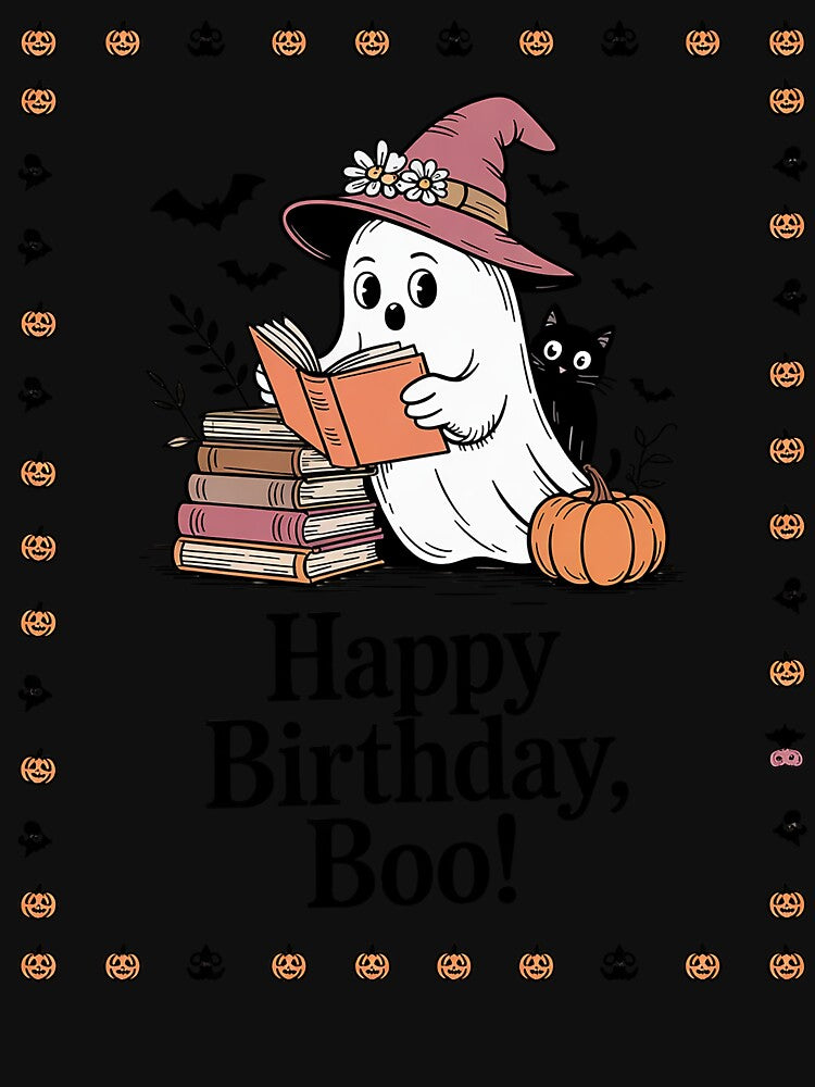 TSIIUO Women's Halloween Bookish Cute Ghost Reading Book Teacher Librarian Casual Photoroom by HuValverdeArt