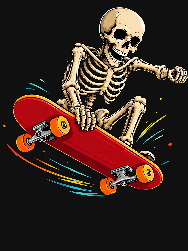 Halloween Skeleton Skateboard Graphic – Spooky Skeleton Skateboarding Design by Artbyrome