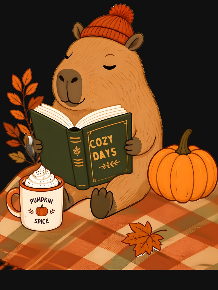 Cozy Autumn Reading Capybara Pumpkin Spice Days by LeSoniPapaPrint
