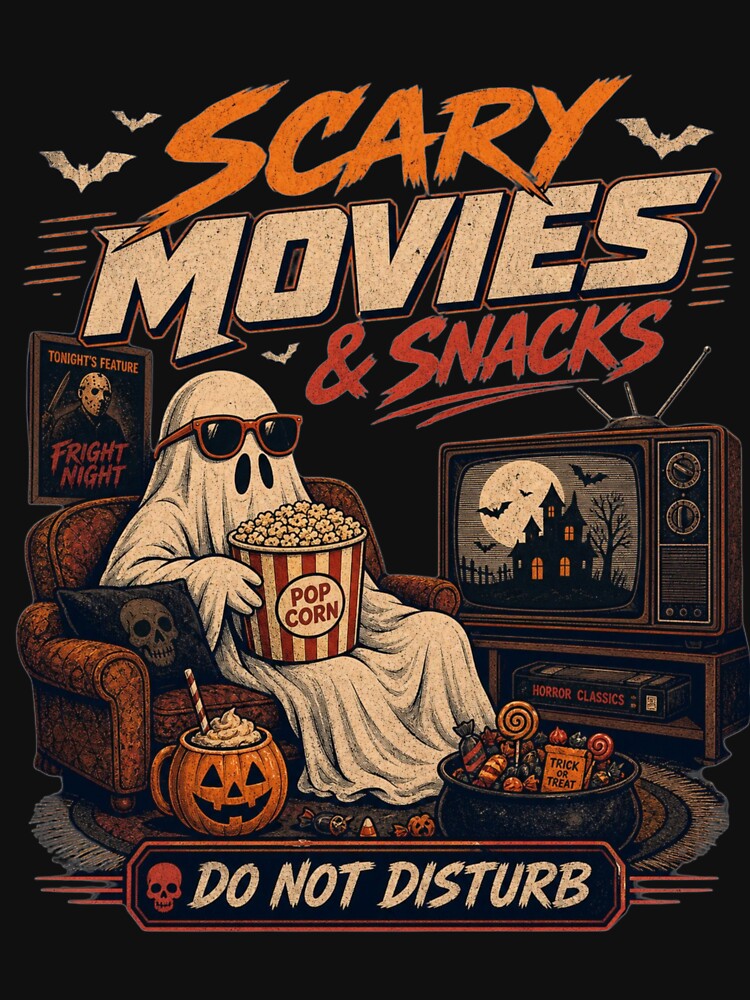 Scary Movies & Snacks Halloween – Vintage Horror Movie Night Ghost by PIXENTRA
