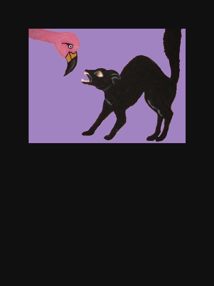 Pink Flamingo and Angry Black Cat by Squirreldumplings