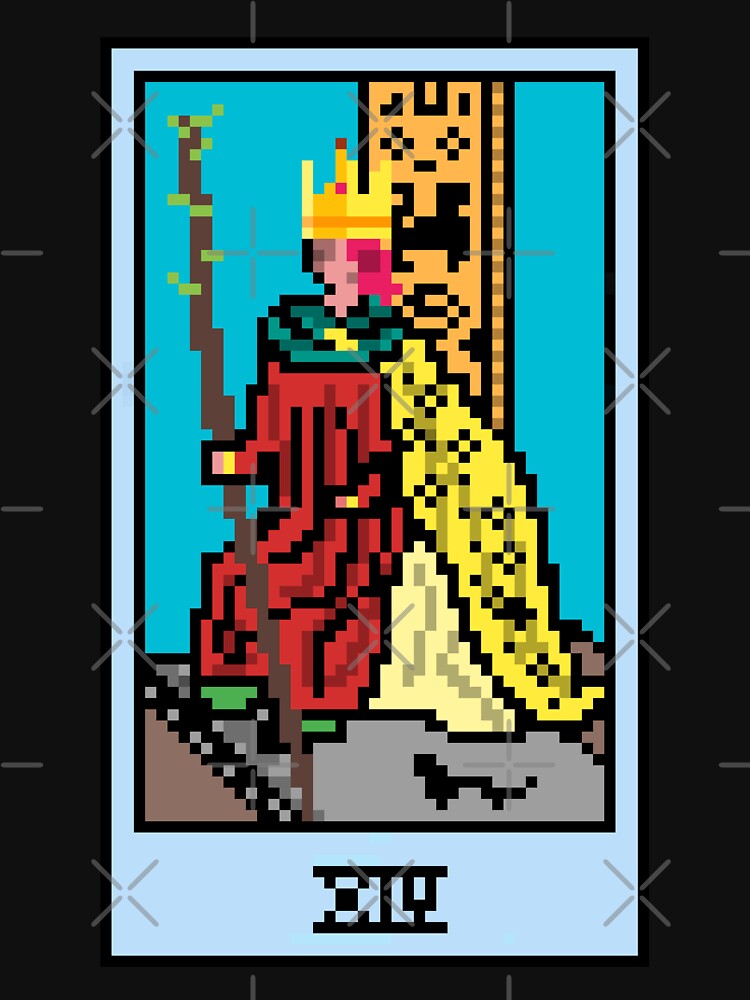 Wait, is this pixel art tarot? Black - Minor Arcana 'King of Wands' (Design for T-shirt, stickers and other accessories) by Pixel Waite