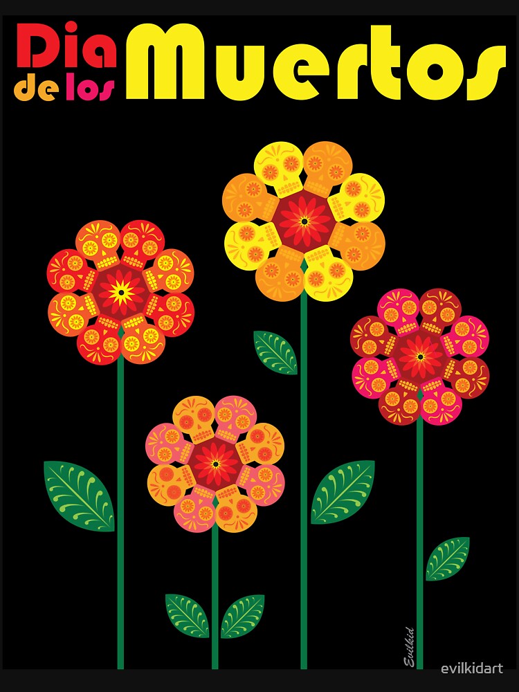 Dia De los Muertos skull flowers by evilkidart