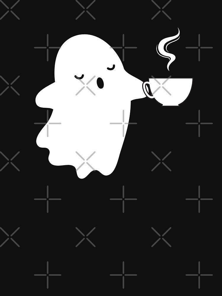 Cute Ghost with Coffee Mug - Cozy and Spooky Design by GorinART