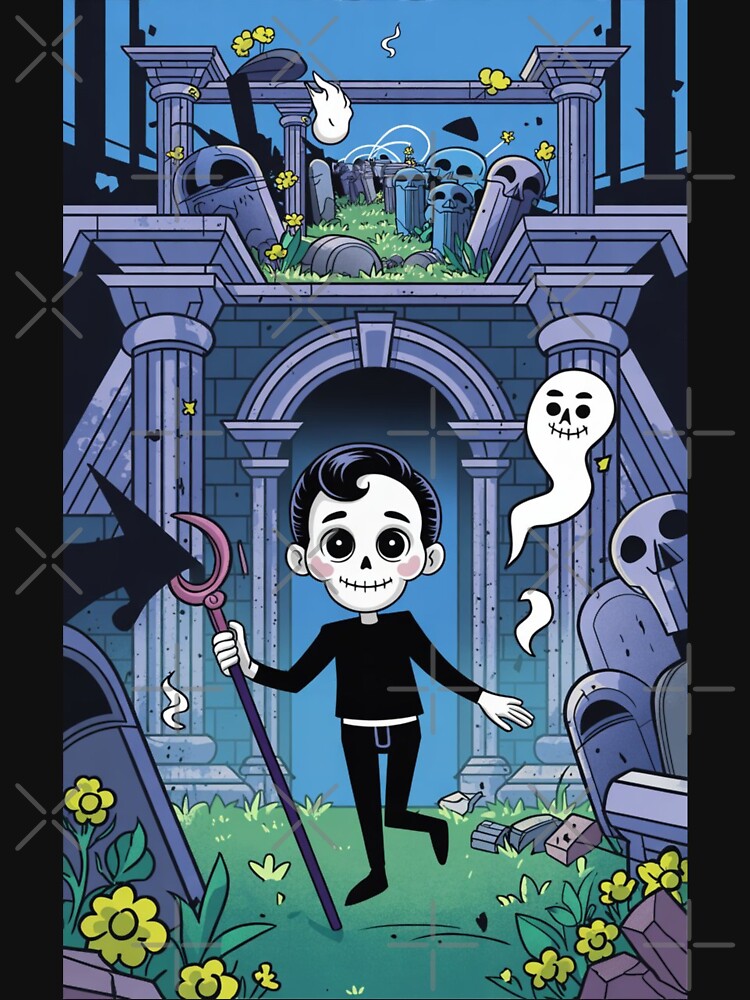 Brewbones Cute Grim Reaper Halloween Art - Gothic Cemetery Cartoon Print by Cafe-Color