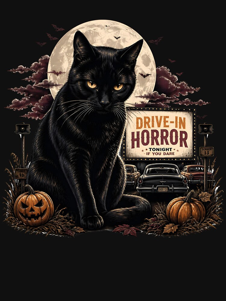 Drive-In Black Cat Retro Halloween Poster Halloween by RoyesButler
