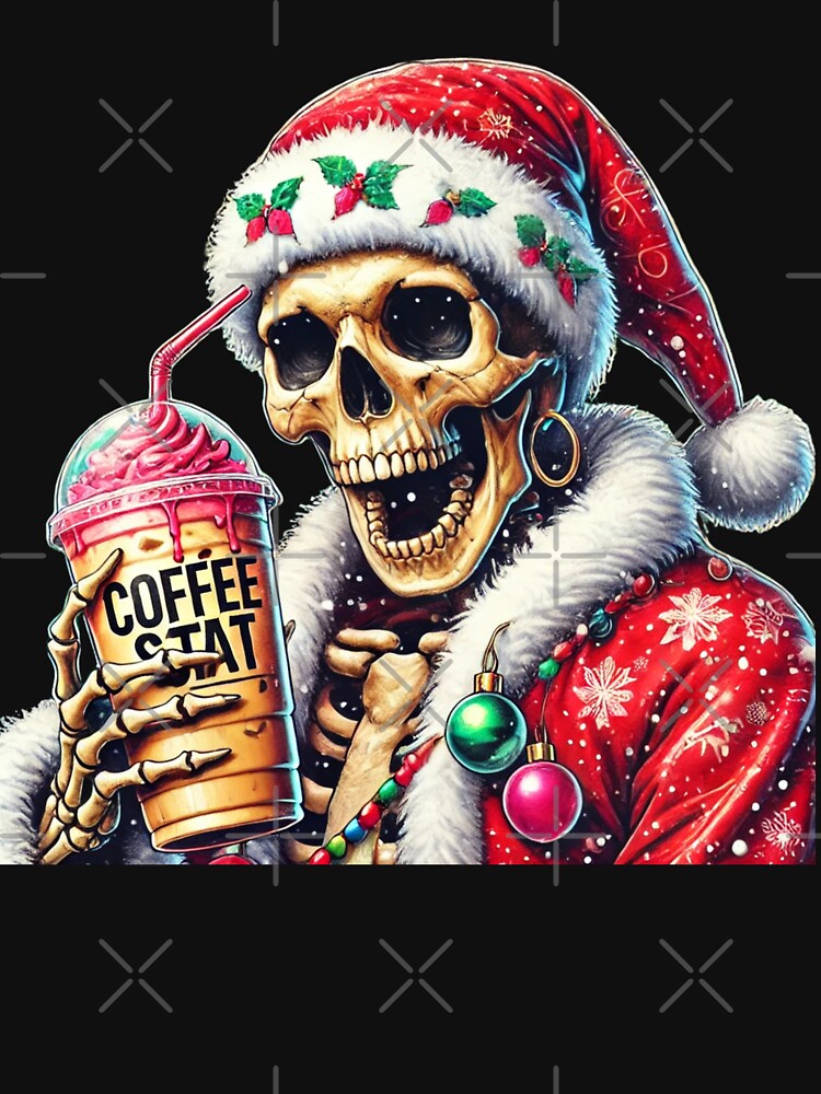 Coffee Stat Happy Christmas Skeleton with Iced Coffee by MarketMavenGift