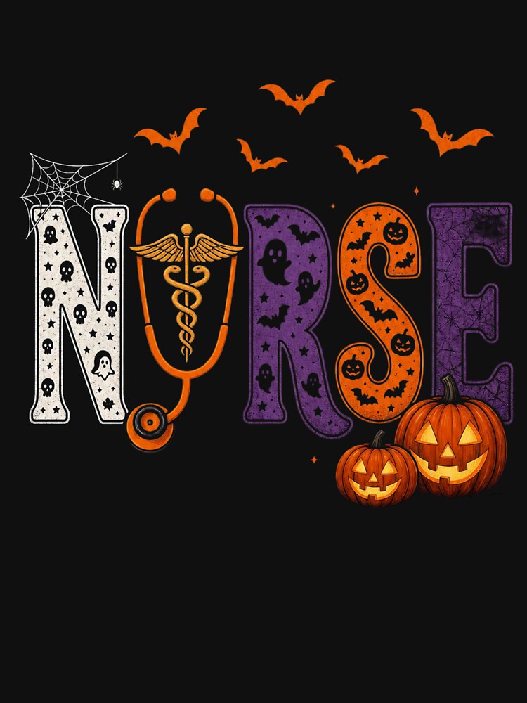 Halloween Nurse Shirt, Spooky Nurse Life Bats Pumpkins Ghost Design, Nurse Halloween Gift by VibeTherapyArt
