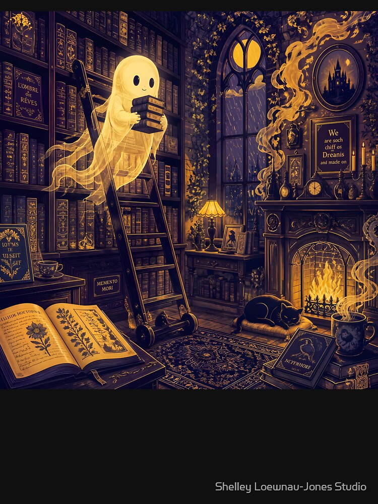 Bookish Library Ghost on Rainy Night by Shelley Loewnau-Jones Studio