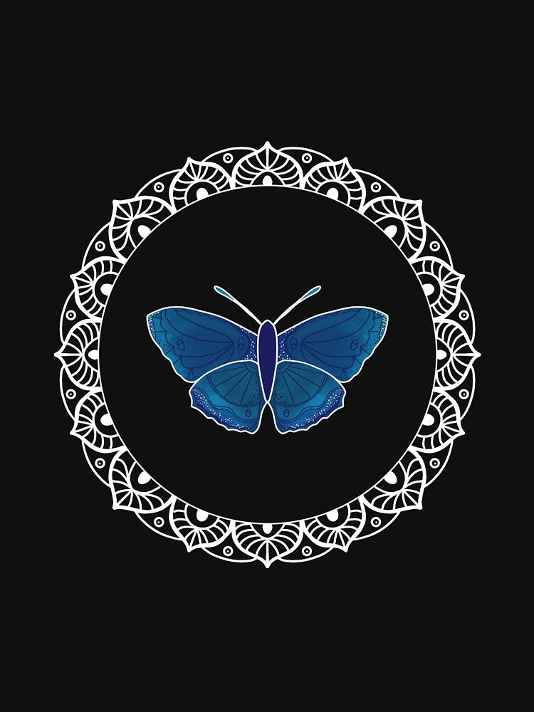 Blue Luna moth in mandala by Lucych27