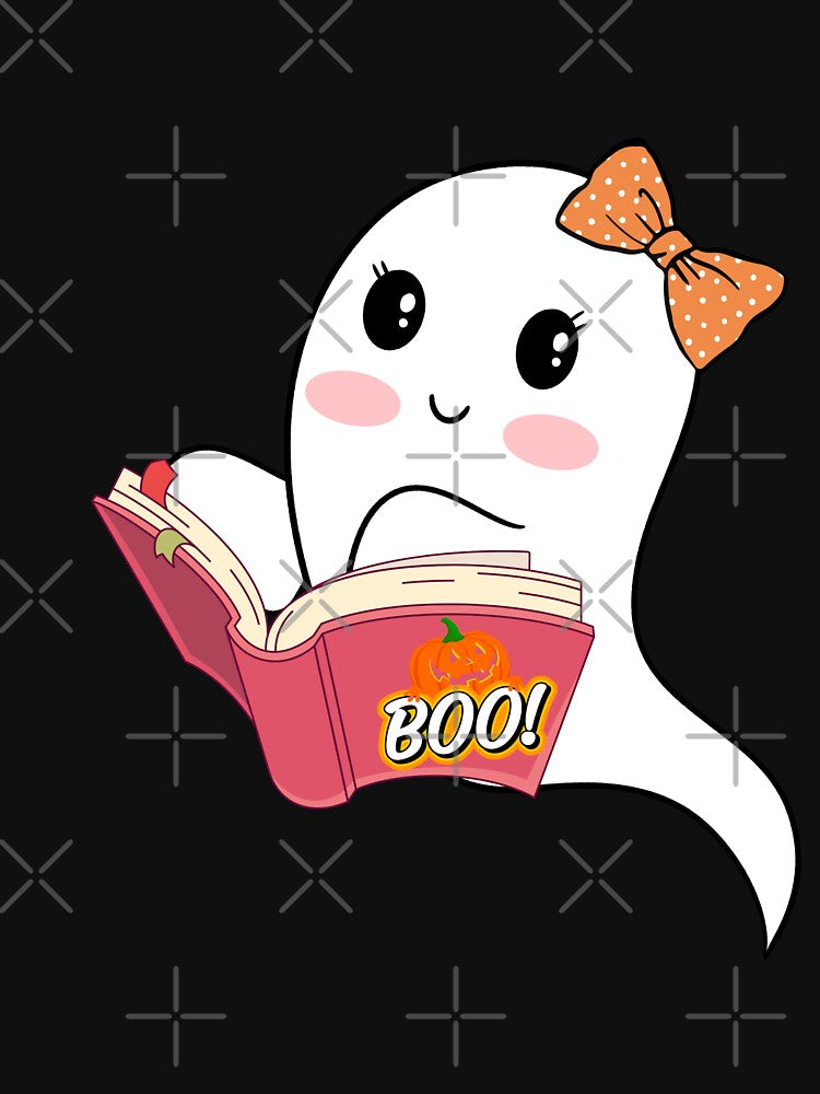 cute ghost book reading  teacher school funny boo by FLOWER--ART