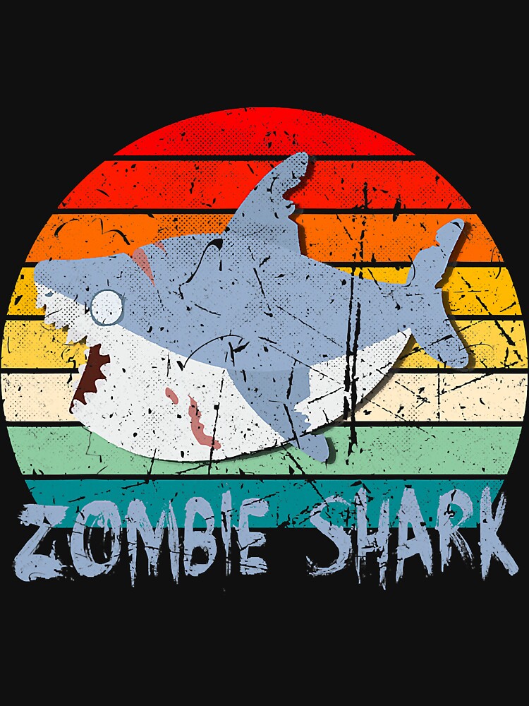 Zombie Shark Distressed Retro Sunset by BundlerVq