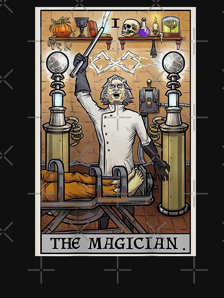 The Magician Tarot Card Halloween Mad Scientist Back Print T-Shirt by BoeselLiesel