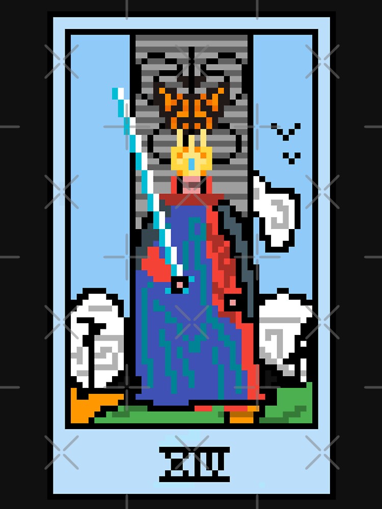 Wait, is this pixel art tarot? Black - Minor Arcana 'King of Swords' (Design for T-shirt, stickers and other accessories) by Pixel Waite